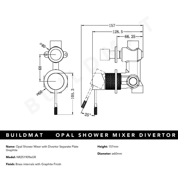 Nero Opal Shower Mixer with Divertor Separate Plate Graphite