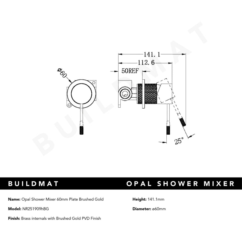 Opal Shower Mixer with 60mm Plate Brushed Gold