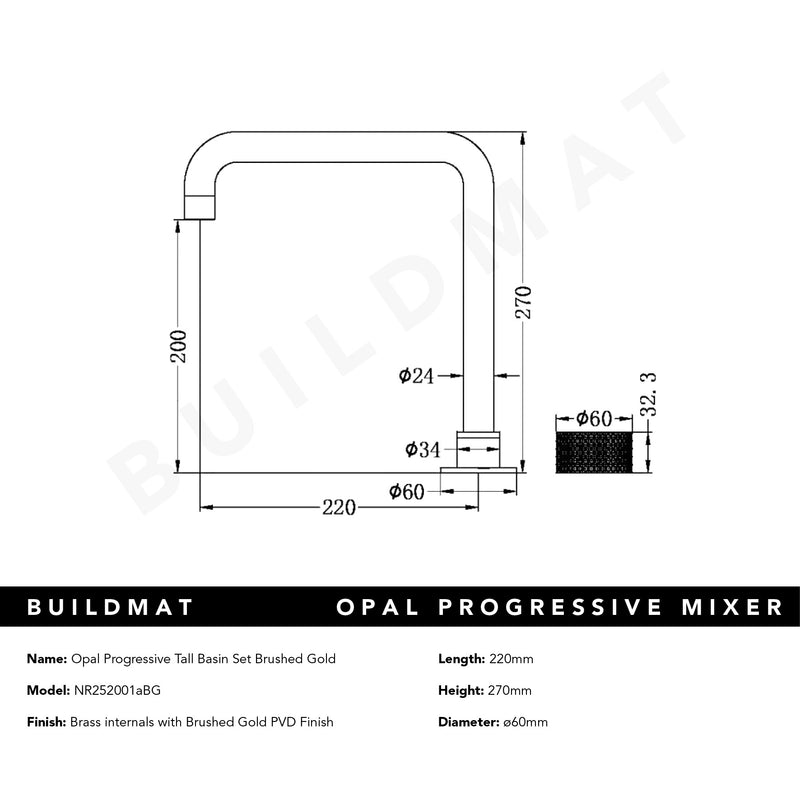 Opal Tall Progressive Basin Set Brushed Gold