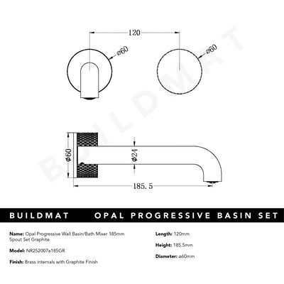 Opal Progressive Wall Basin/Bath Set 185mm Spout Graphite