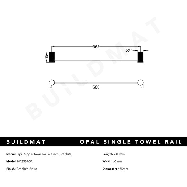 Nero Opal Single Towel Rail 600mm Graphite