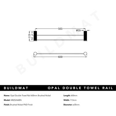 Opal Double Towel Rail 600mm Brushed Nickel