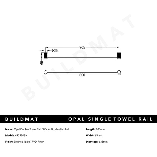 Nero Opal Single Towel Rail 800mm Brushed Nickel