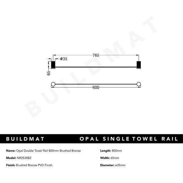 Nero Opal Single Towel Rail 800mm Brushed Bronze