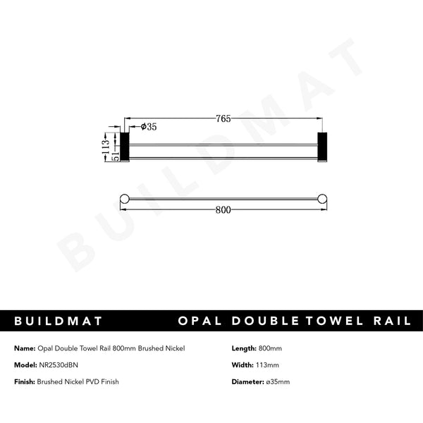 Nero Opal Double Towel Rail 800mm Brushed Nickel