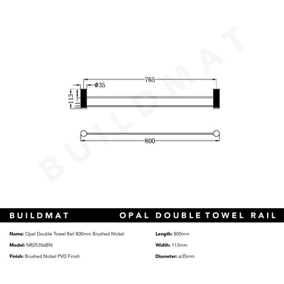 Opal Double Towel Rail 800mm Brushed Nickel