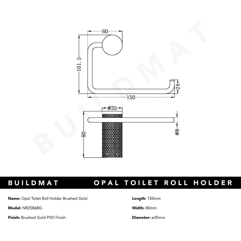 Opal Toilet Roll Holder Brushed Gold