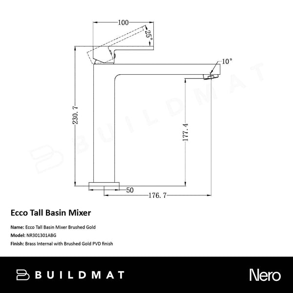 Nero Ecco Tall Basin Mixer Brushed Gold