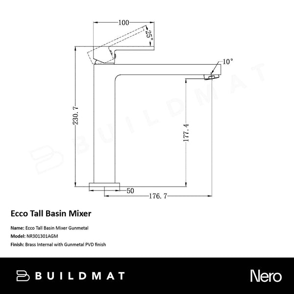 Nero Ecco Tall Basin Mixer Gunmetal