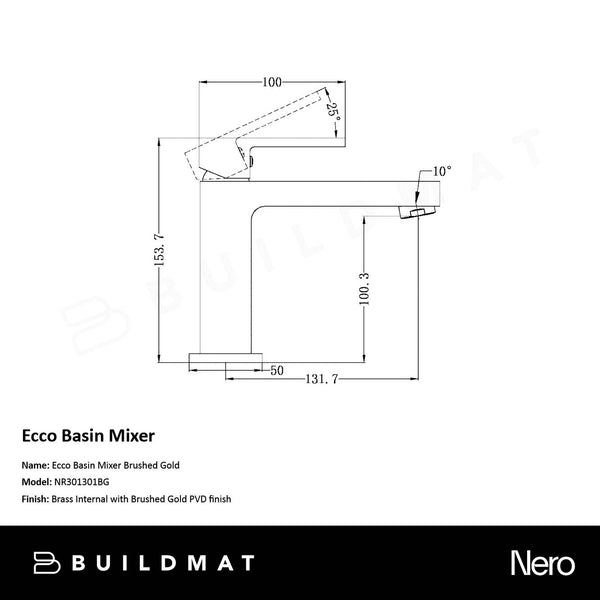 Nero Ecco Basin Mixer Brushed Gold