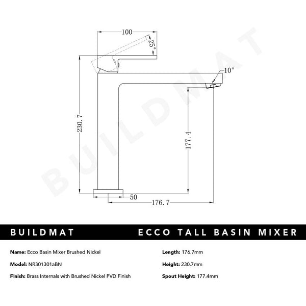 Nero Ecco Tall Basin Mixer Brushed Nickel