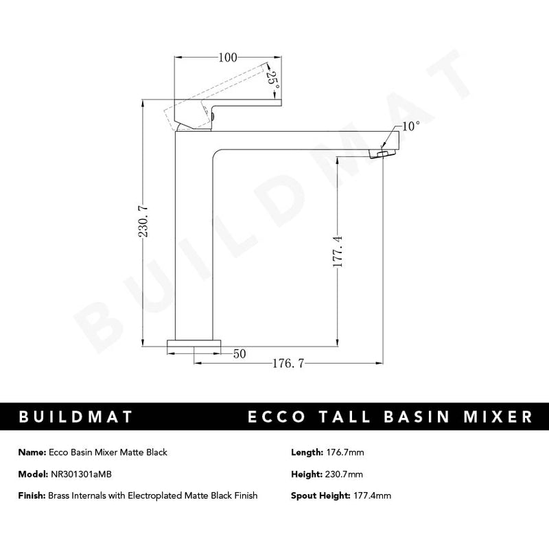 Ecco Tall Basin Mixer Matte Black