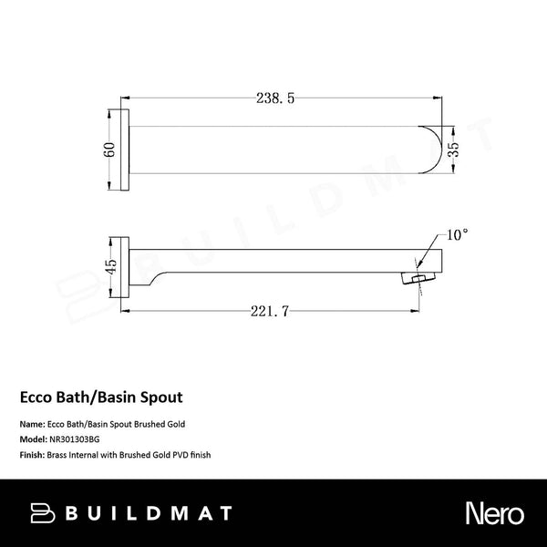Nero Ecco Bath/Basin Spout Brushed Gold
