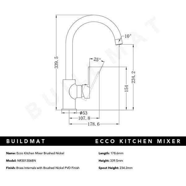 Nero Ecco Kitchen Mixer Brushed Nickel