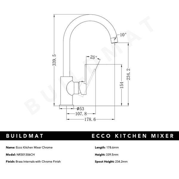 Nero Ecco Kitchen Mixer Chrome