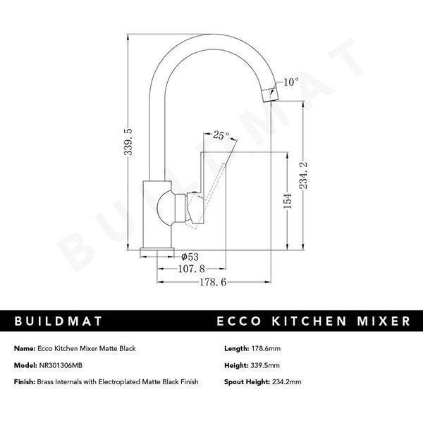 Nero Ecco Kitchen Mixer Matte Black
