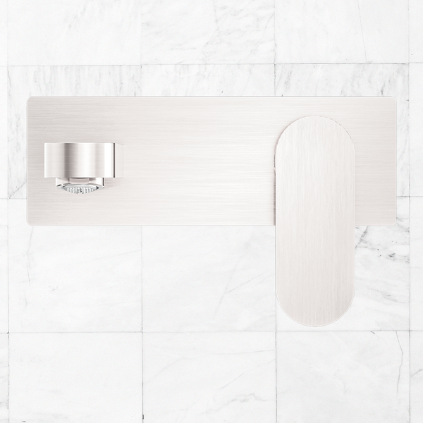 Nero Ecco Wall Basin/Bath Mixer 200mm Brushed Nickel