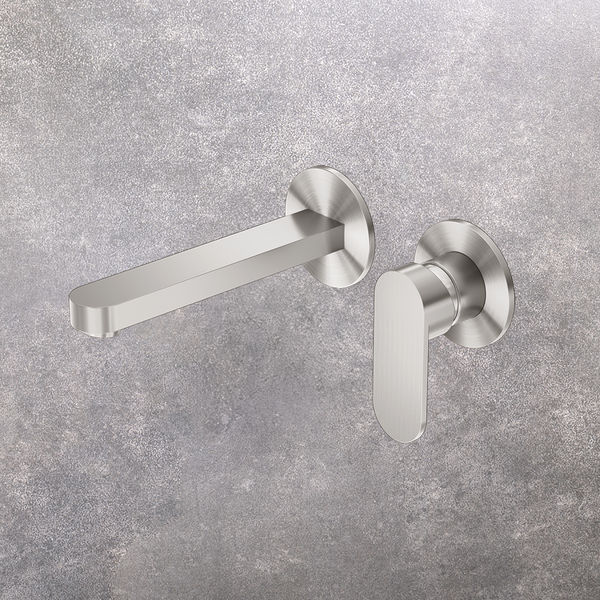 Nero Ecco Wall Basin/Bath Mixer Separate Back Plate 200mm Brushed Nickel