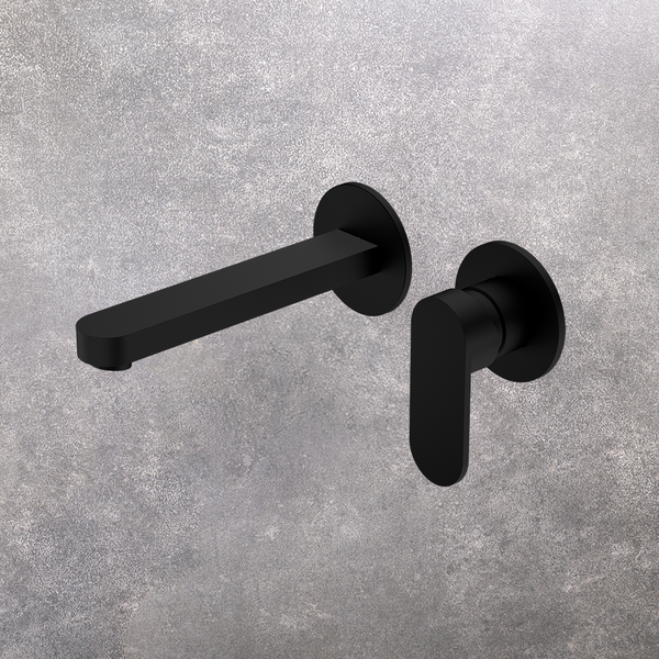 Nero Ecco Wall Basin/Bath Mixer Separate Back Plate 200mm Matte Black