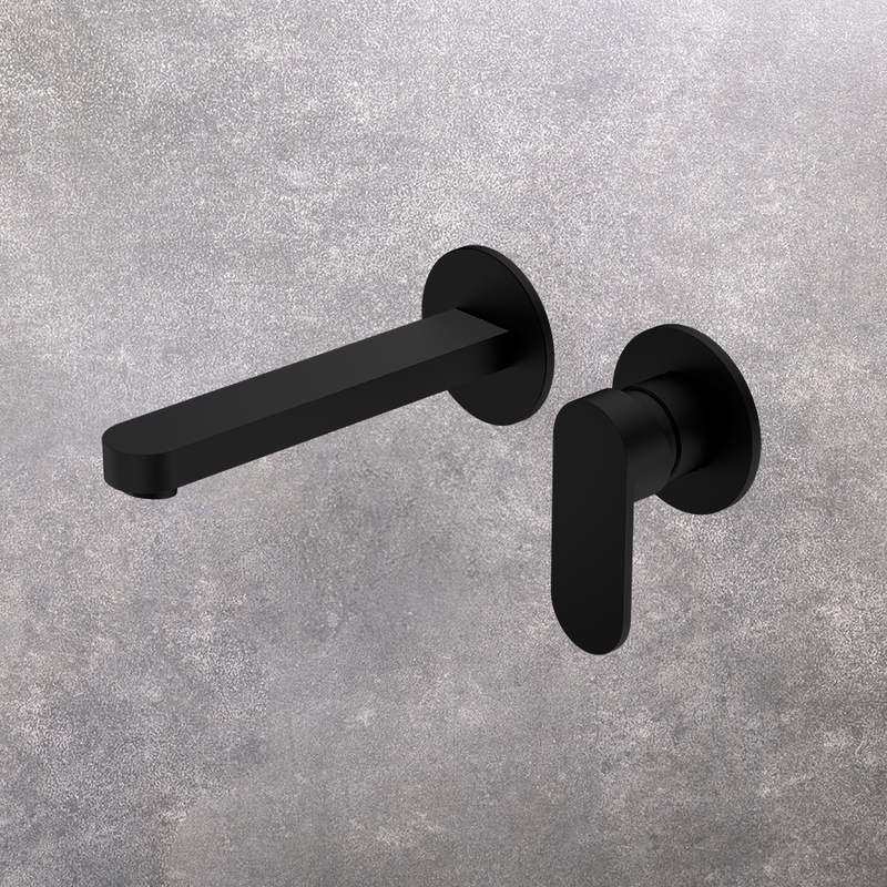 Ecco Wall Basin/Bath Mixer Separate Back Plate 200mm Matte Black