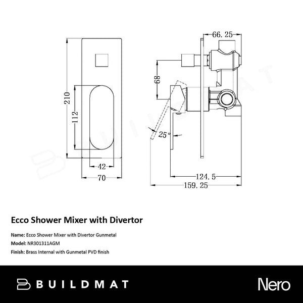 Nero Ecco Shower Mixer with Divertor Gunmetal