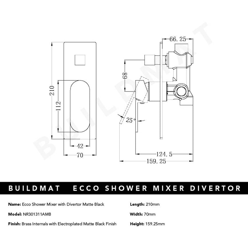 Ecco Shower Mixer with Divertor Matte Black