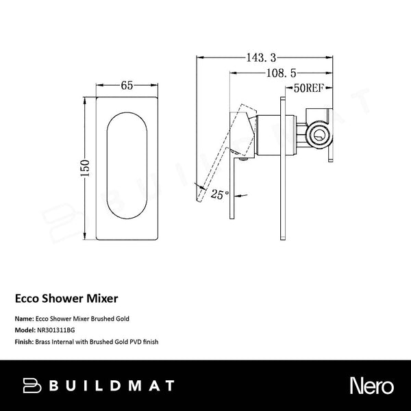 Nero Ecco Shower Mixer Brushed Gold