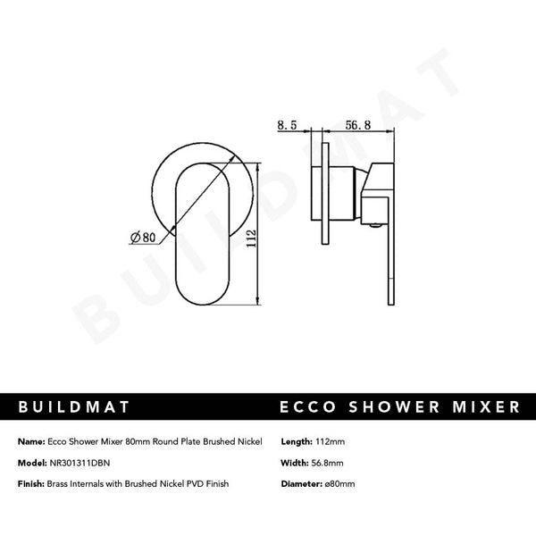 Nero Ecco Shower Mixer Round Back Plate Brushed Nickel