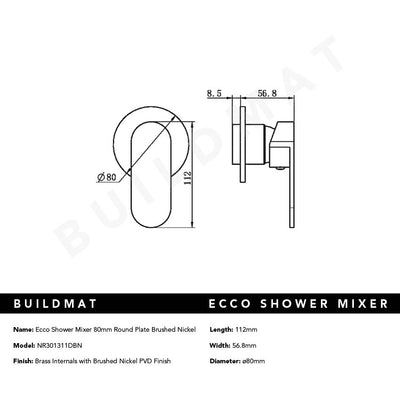 Ecco Shower Mixer Round Back Plate Brushed Nickel