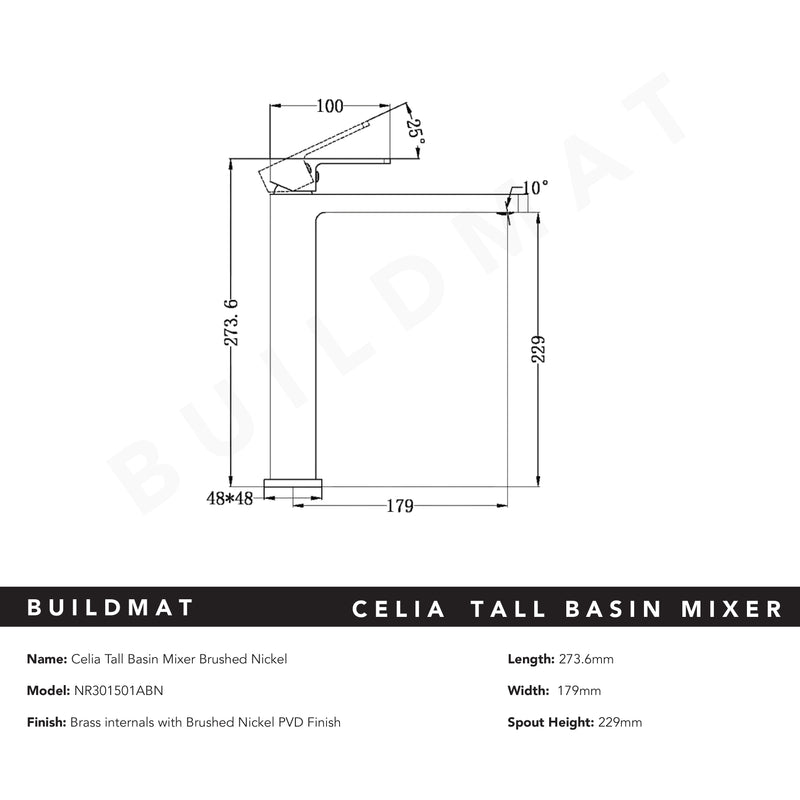 Celia Tall Basin Mixer Brushed Nickel