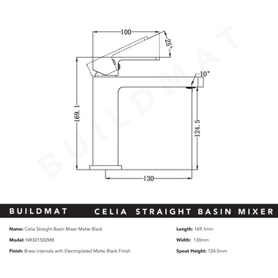 Celia Straight Basin Mixer Matte Black
