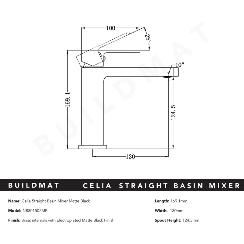 Celia Straight Basin Mixer Matte Black
