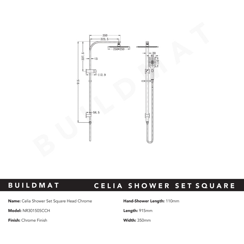 Celia Twin Shower Set Square Head Chrome