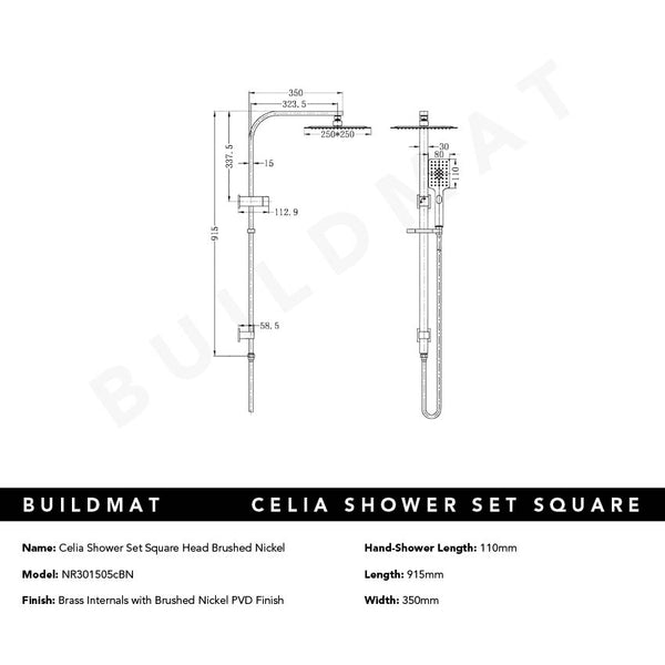 Nero Celia Twin Shower Set Square Head Brushed Nickel