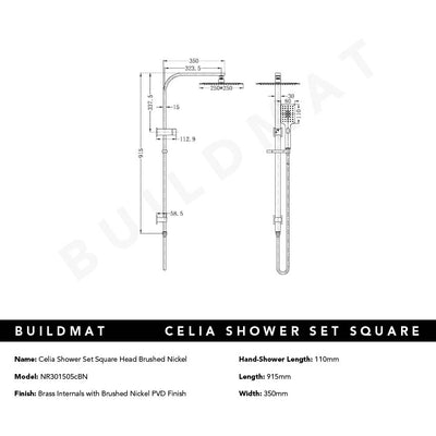 Celia Twin Shower Set Square Head Brushed Nickel
