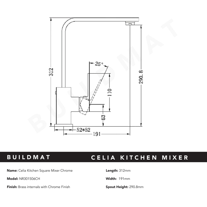 Celia Square Kitchen Mixer Chrome