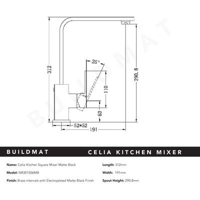 Celia Square Kitchen Mixer Matte Black