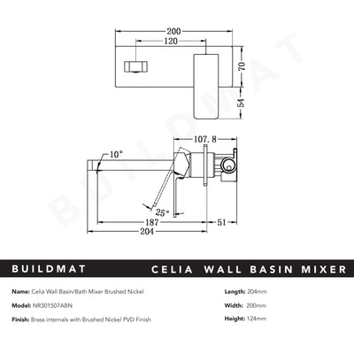Celia Wall Basin Bath Mixer Brushed Nickel