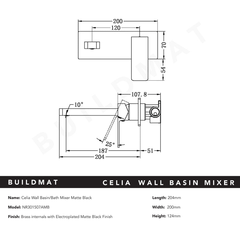 Celia Wall Basin Bath Mixer Matte Black