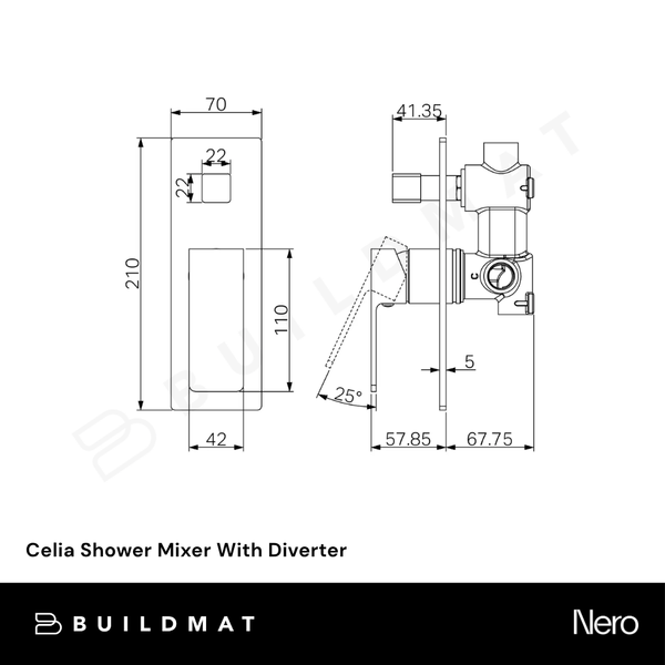 Nero Celia Shower Mixer with Diverter (Complete Kit) Chrome