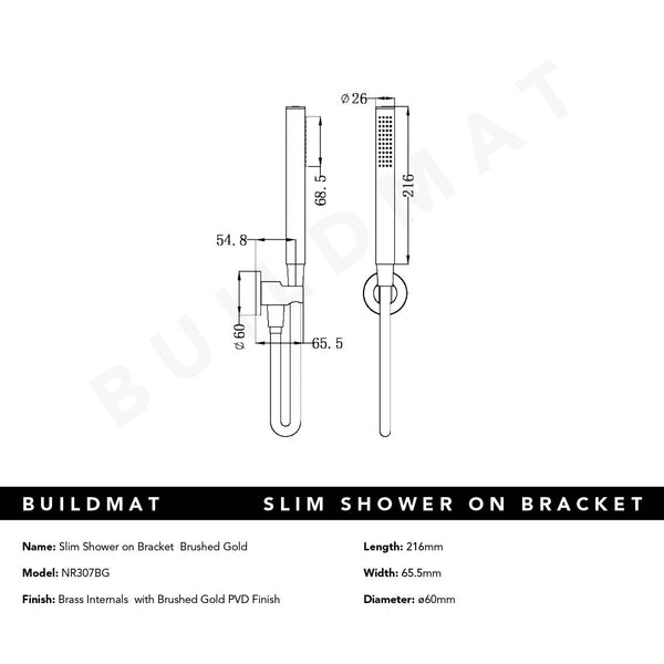 Nero Slim Shower on Bracket Brushed Gold