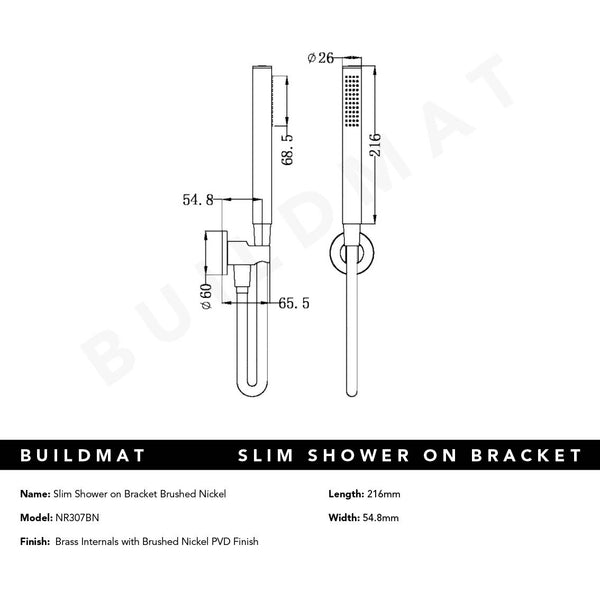 Nero Slim Shower on Bracket Brushed Nickel