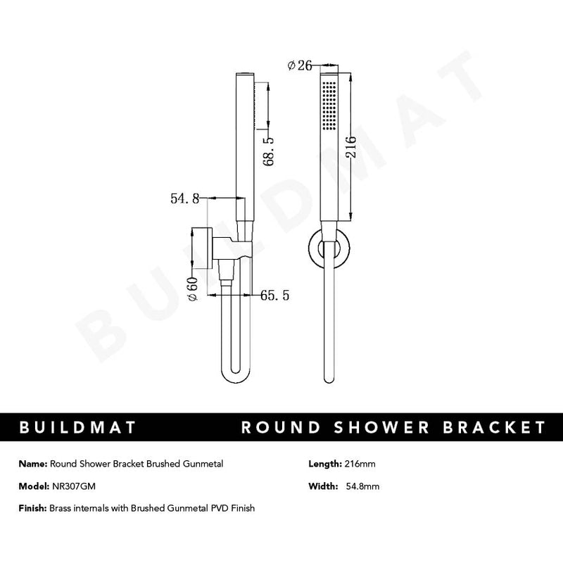 Round Shower Bracket Brushed Gunmetal