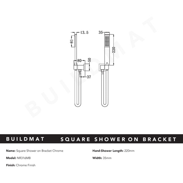 Nero Square Shower on Bracket Chrome