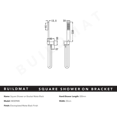 Square Shower on Bracket Matte Black