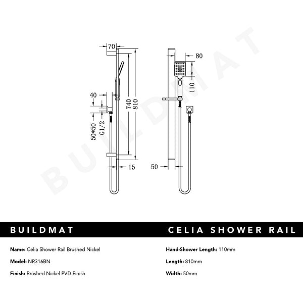 Nero Celia Shower Rail Brushed Nickel
