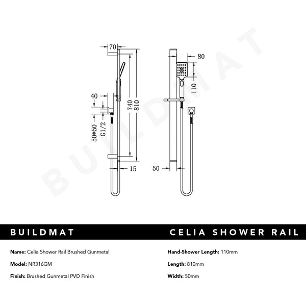 Nero Celia Shower Rail Brushed Gunmetal