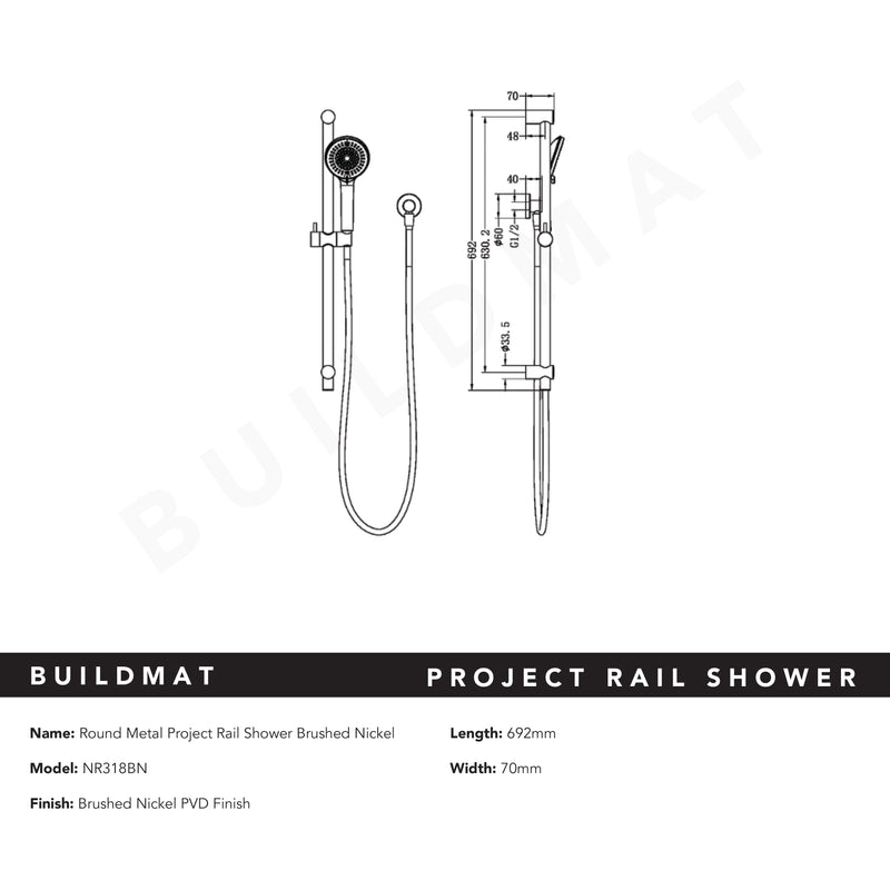 Round Metal Project Rail Shower Brushed Nickel