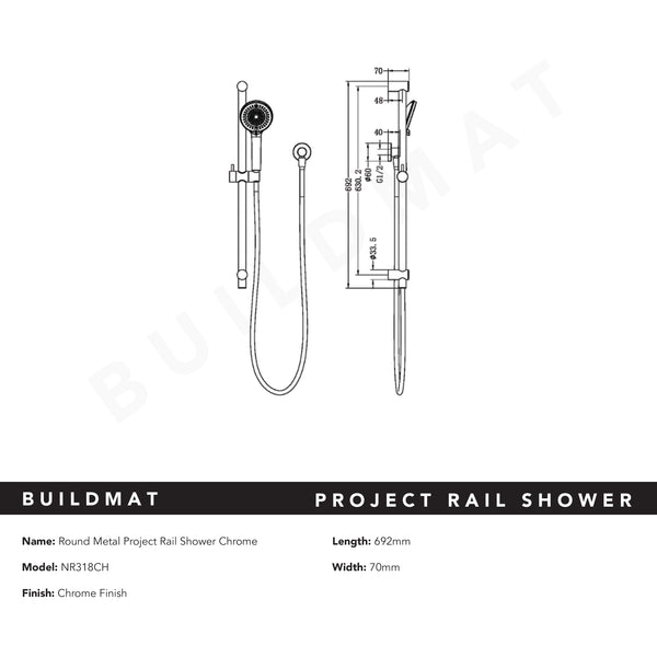 Nero Round Metal Project Rail Shower Chrome