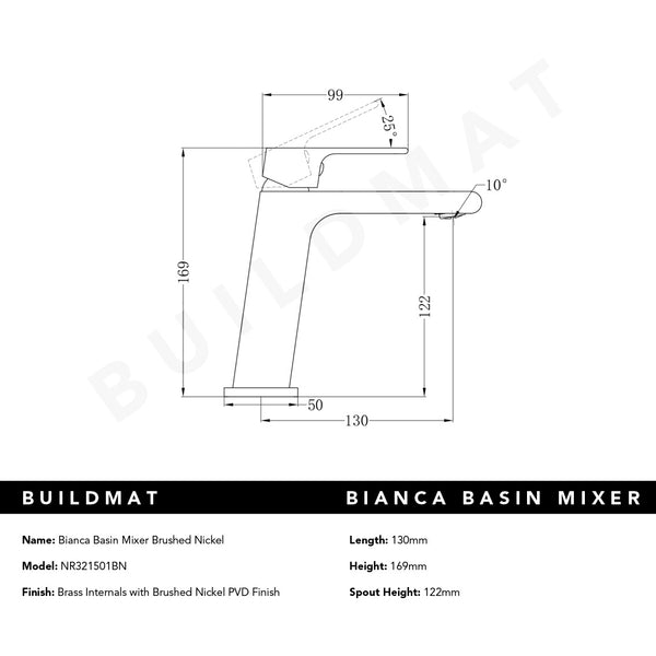 Nero Bianca Basin Mixer Brushed Nickel